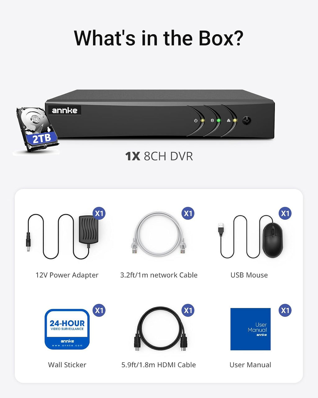 ANNKE 3K Lite 8CH Digital Video Recorder, H.265+ Hybrid 5-in-1 DVR with AI Human/Vehicle Detection, Work with 3K/5MP/4MP/2MP TVI/AHD/CVI/CVBS Cameras for Home Business Surveillance, 2TB HDD Included