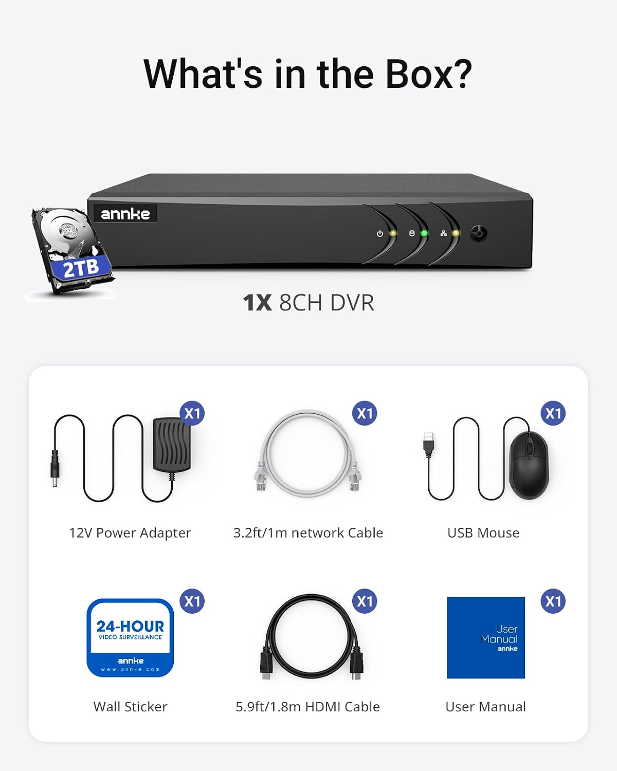 ANNKE 3K Lite 8CH Digital Video Recorder, H.265+ Hybrid 5-in-1 DVR with AI Human/Vehicle Detection, Work with 3K/5MP/4MP/2MP TVI/AHD/CVI/CVBS Cameras for Home Business Surveillance, 2TB HDD Included