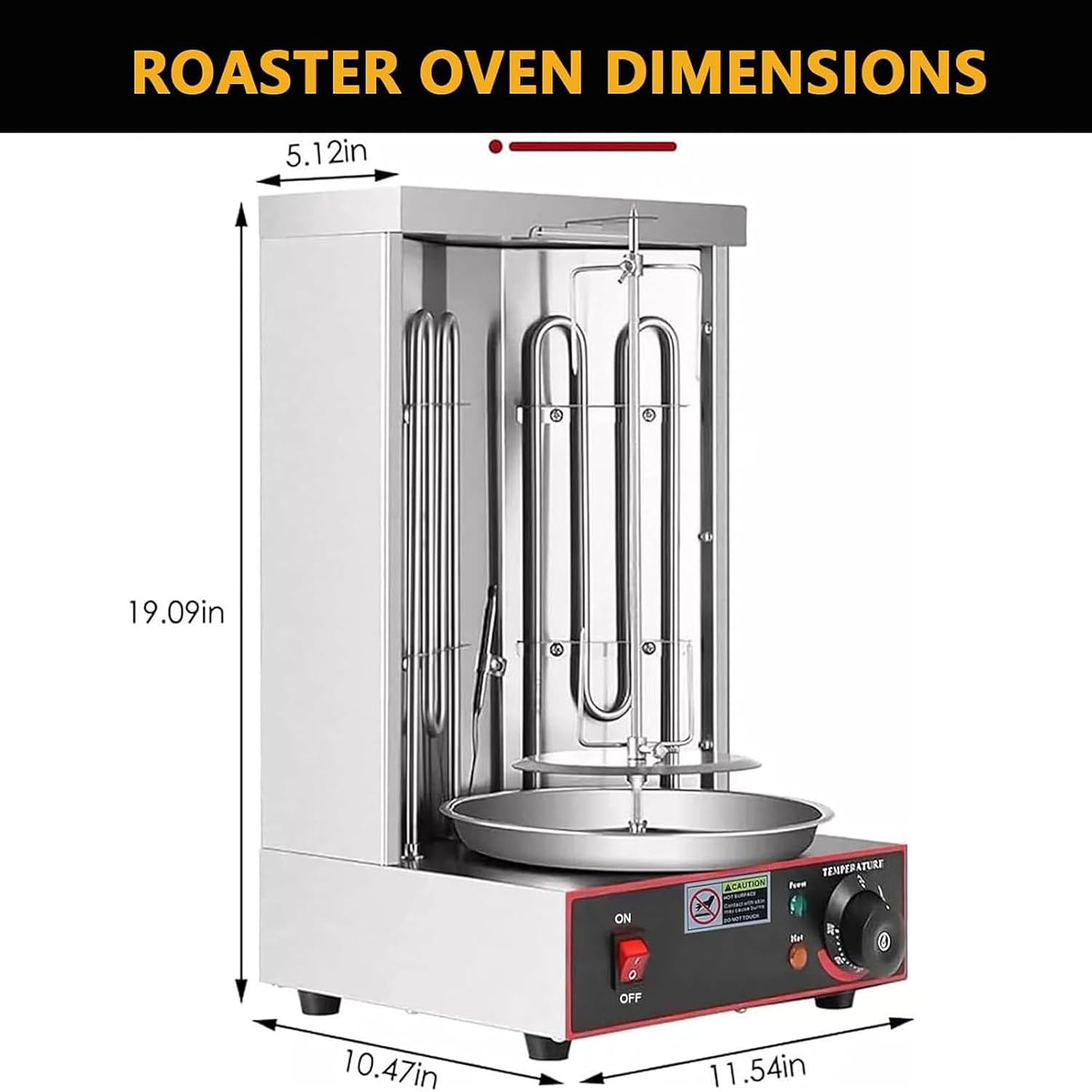 Electric Shawarma Machine Vertical Rotisserie Grill with Oil Collecting Pan, Stainless Steel Oven Grill, Adjustable 300℃, 360° Rotating Kebab