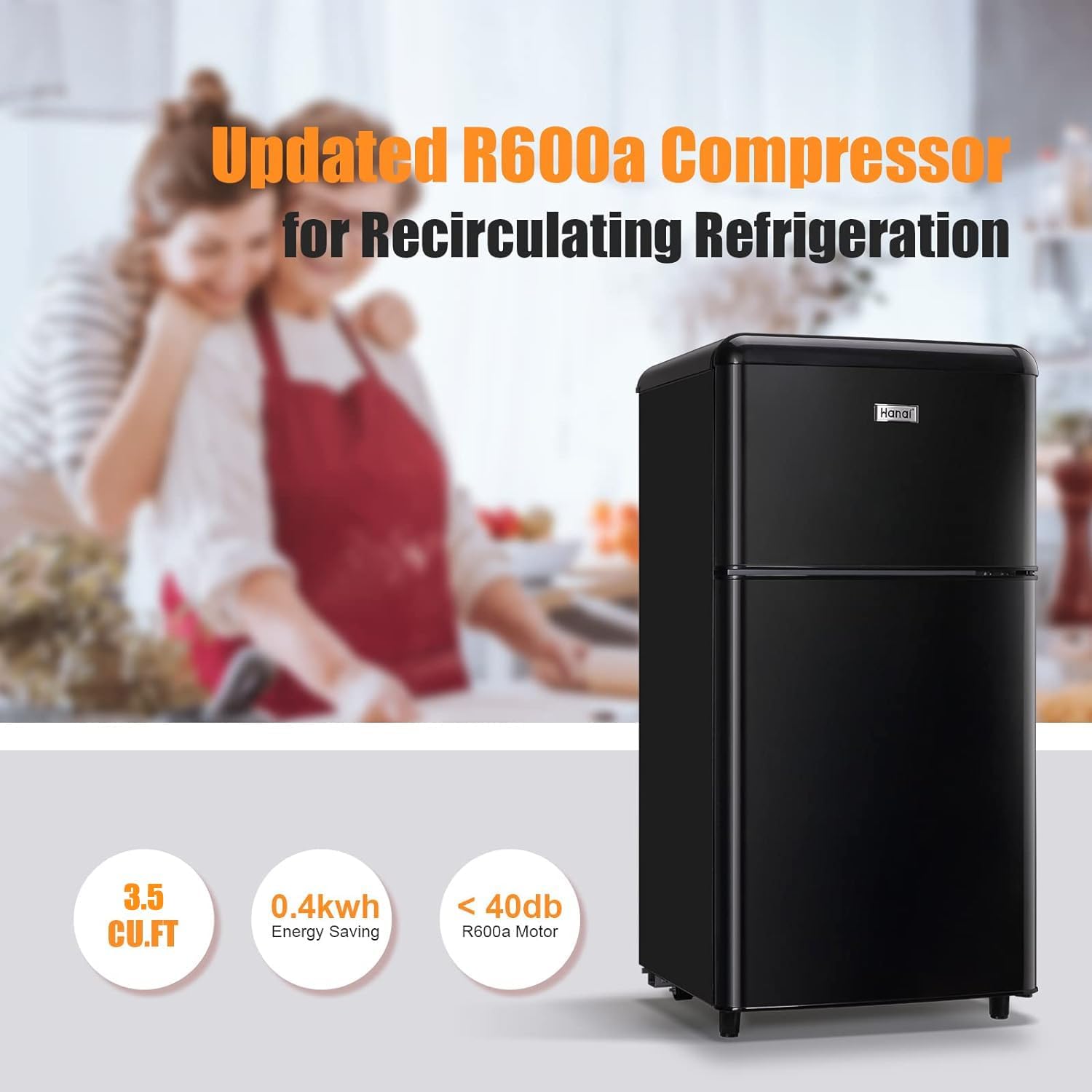 Compact Refrigerator 3.5 Cu.Ft WANAI Classic Retro Refrigerator 2 Door Mini Refrigerator Adjustable Remove Glass Shelves Refrigerator Suitable for Dorm Garage and Office