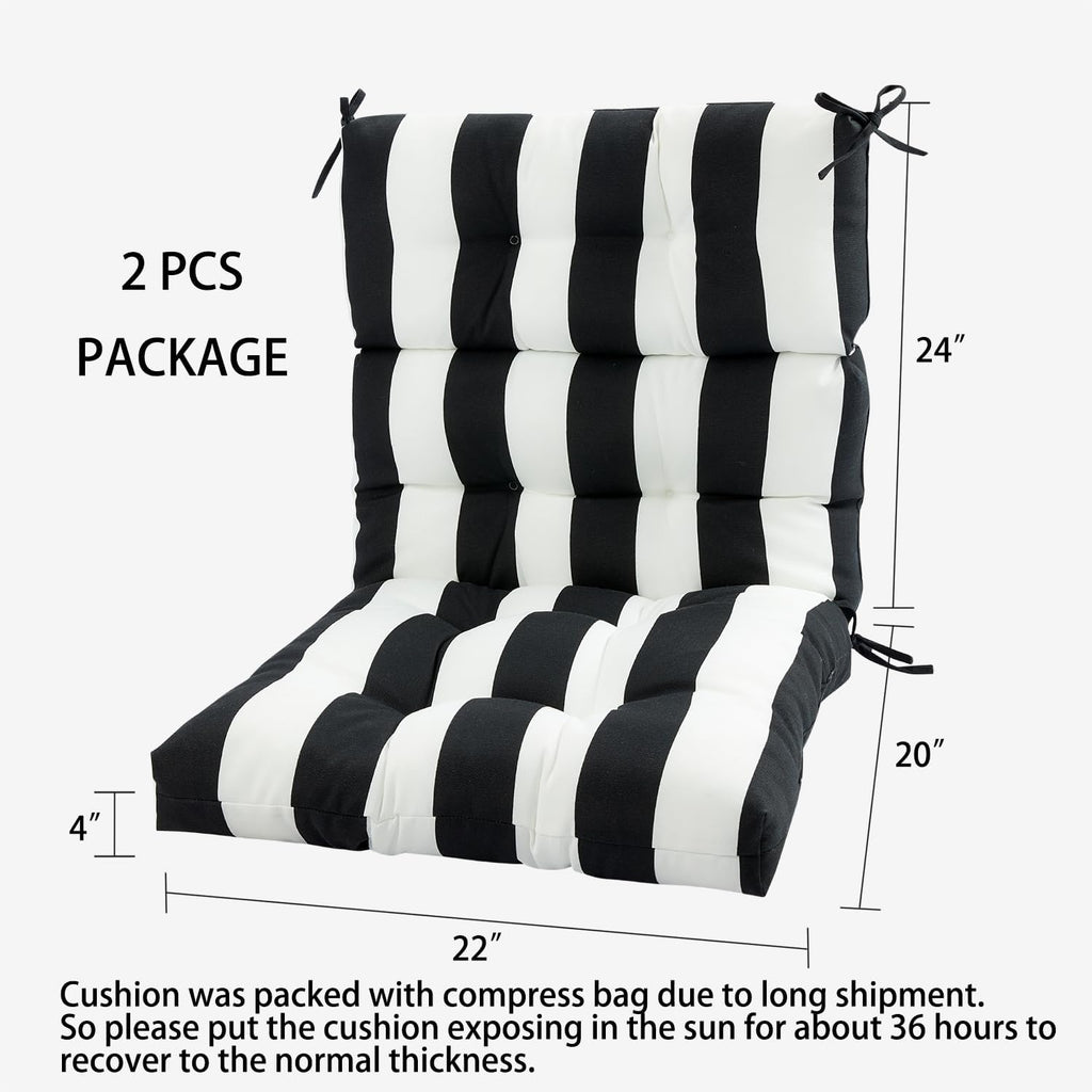 Magpie Fabrics Indoor Outdoor Tufted High Back Chair Cushion Set of 2, Waterproof All-Weather Deep Seating Rocking Chair Patio Chaise Lounge Sun Lounger Chair Cushions (Black White)