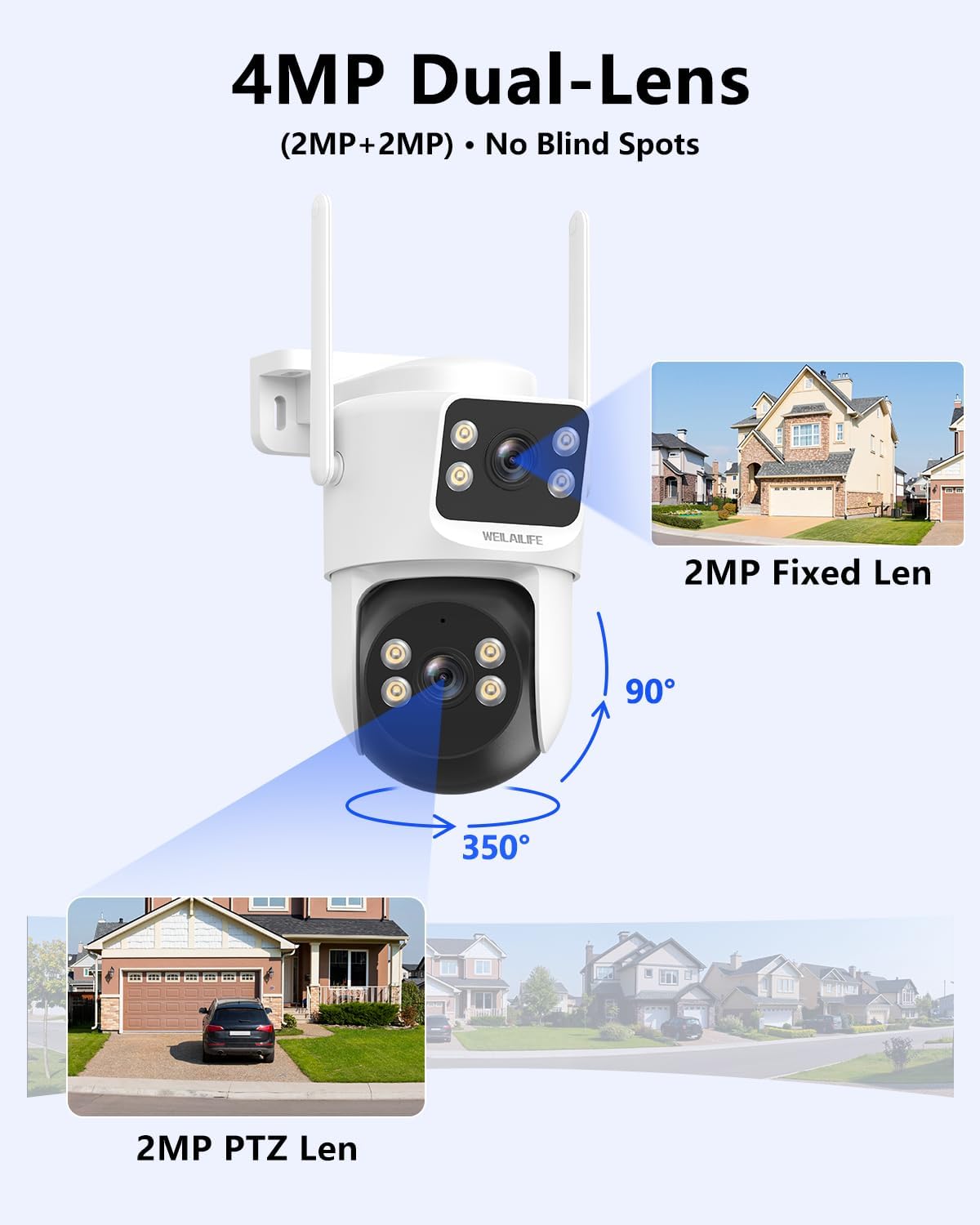 【360° View & 2-Way Audio】 4MP PTZ Security Cameras Wireless Outdoor, WiFi Home Surveillance System, Outside Wireless Security Systems