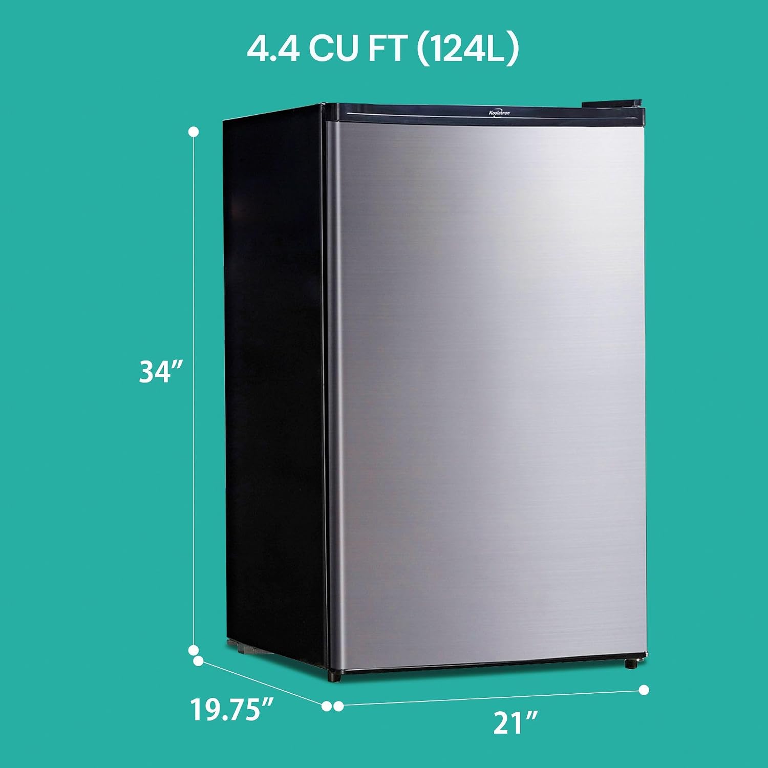 Koolatron Stainless Steel Compact Fridge with Freezer, 4.4 cu ft (124L), Silver and Black, Flat Back, Reversible Door, for Snacks, Frozen Meals, Beverages, Beer, Den, Dorm, Office, Rec Room, Home Bar