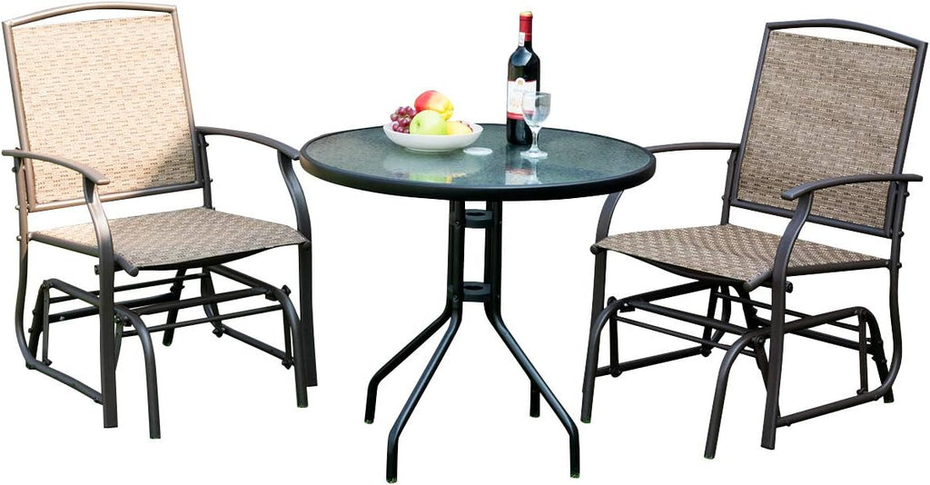 Giantex 3PCS Patio Swing Glider Set with One Glass Table W/Umbrella Hole & Two Rocking Chairs 3 -Piece for Outdoor Garden, Pool, Backyard and Indoor Bistro Set