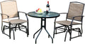 Giantex 3PCS Patio Swing Glider Set with One Glass Table W/Umbrella Hole & Two Rocking Chairs 3 -Piece for Outdoor Garden, Pool, Backyard and Indoor Bistro Set