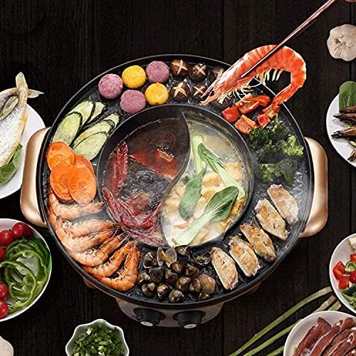 Electric Korean BBQ Grill & Hot Pot, Dual Temperature Control, Smokeless, Adjustable Integrated Pot for BBQ & Hot Pot, Perfect for Family Gatherings, Black