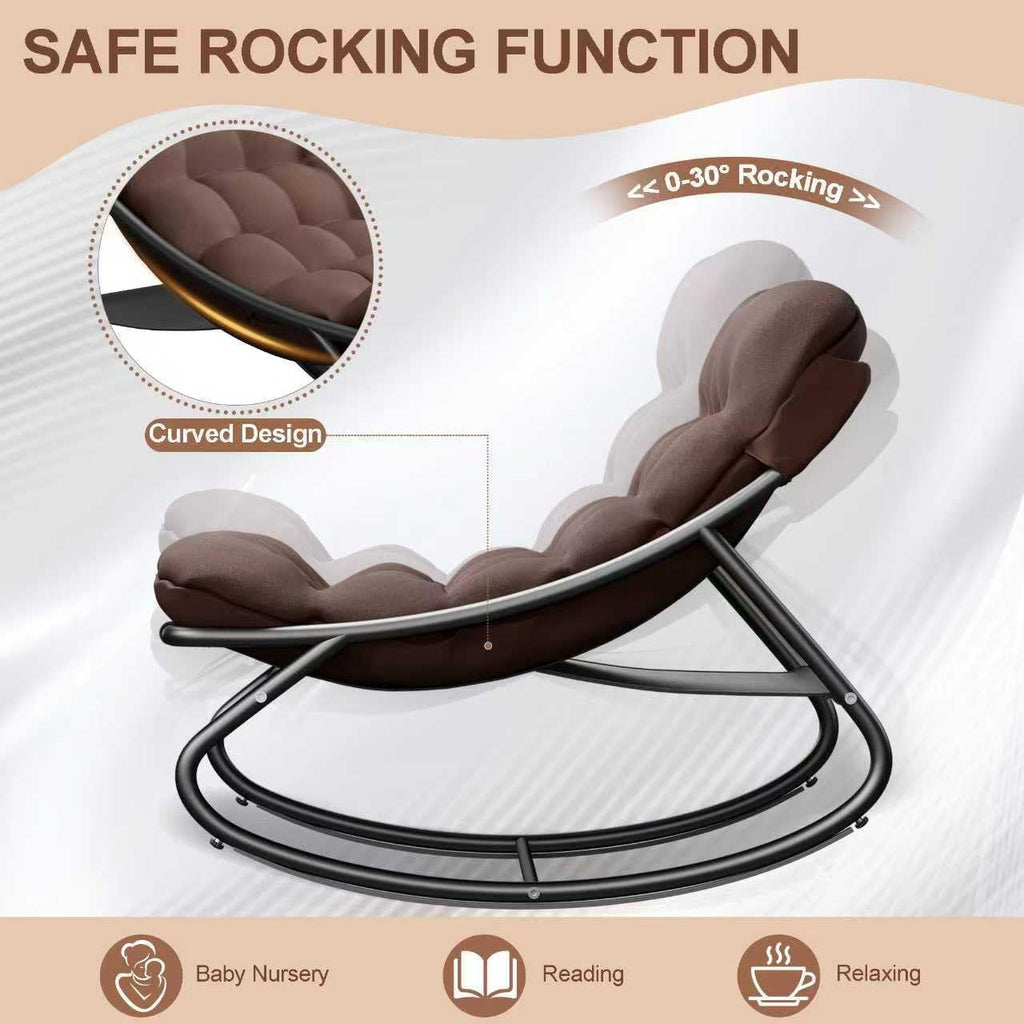 Outdoor and Indoor Rocking Chairs, Comfy Patio Chair, Rocking Chair with Ottoman and Sturdy Metal Frame, Balcony Chairs with Thickened Cushion, Silla Mecedora for Patio Porch Garden Living (Brown)