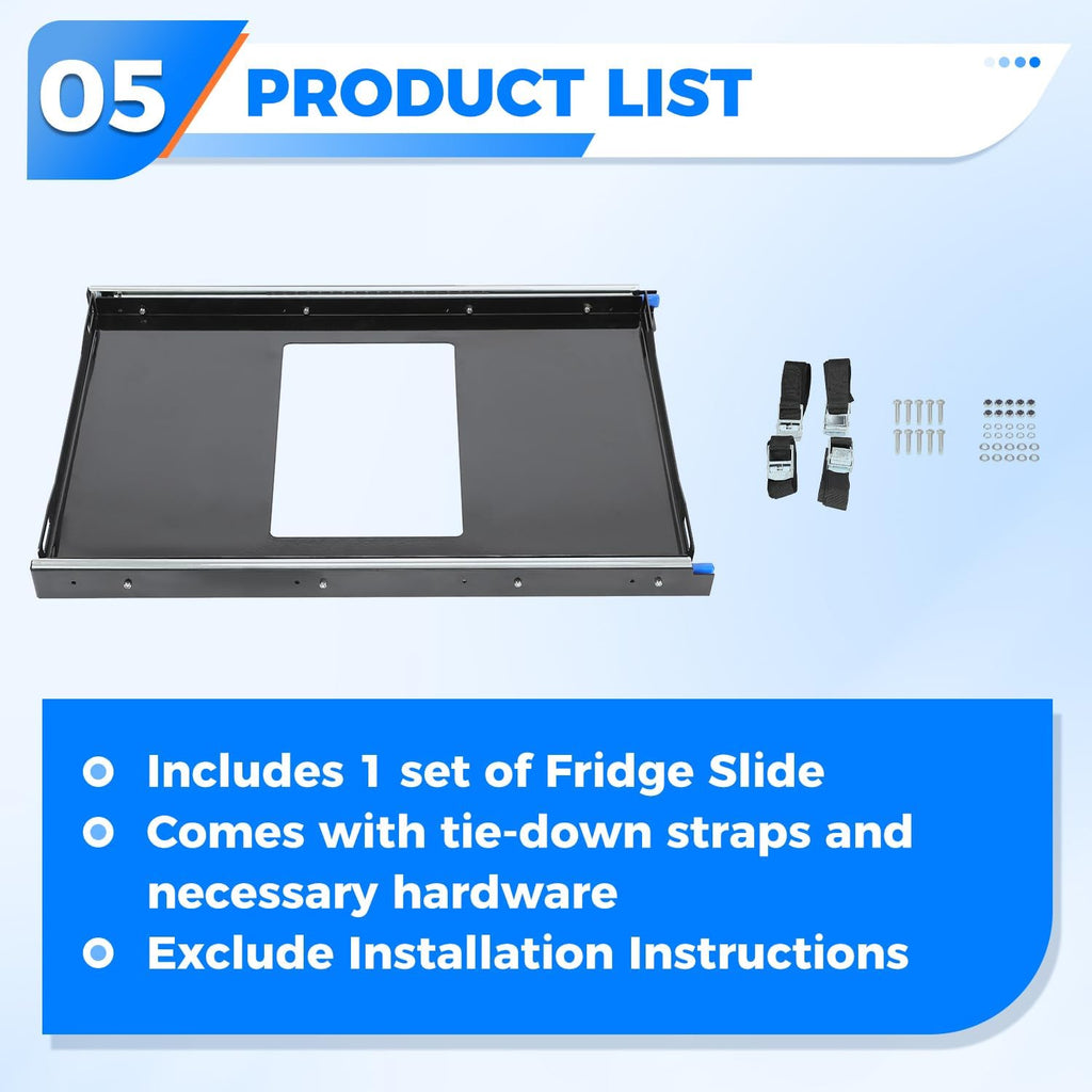 ECOTRIC Fridge Slide 29.3 x 18.7in Compatible with 28 to 65L Fridges/Coolers, Universal Portable Vehicle Refrigerator Freezer Slide Mount, W/4 Buckle Straps, 280 LBS