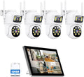 MOVOLS Wireless Security Camera System 5G/2.4G WiFi 4pcs 4MP+4MP Dual Lens Camera with 10' LCD Monitor Screen NVR System,2K HD PTZ Cameras with Color Night Version, Motion Detection,500GB HDD,10CH