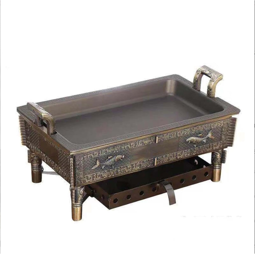 BBQ Gril,Antique Copper Fish Grill,Multifunctional Charcoal BBQ for Cooking Fish,Removeable Plates,Smokeless Indoor Grill,Portable Non-Stick Teppanyaki Griddle Grill Pan for Outdoor Camping
