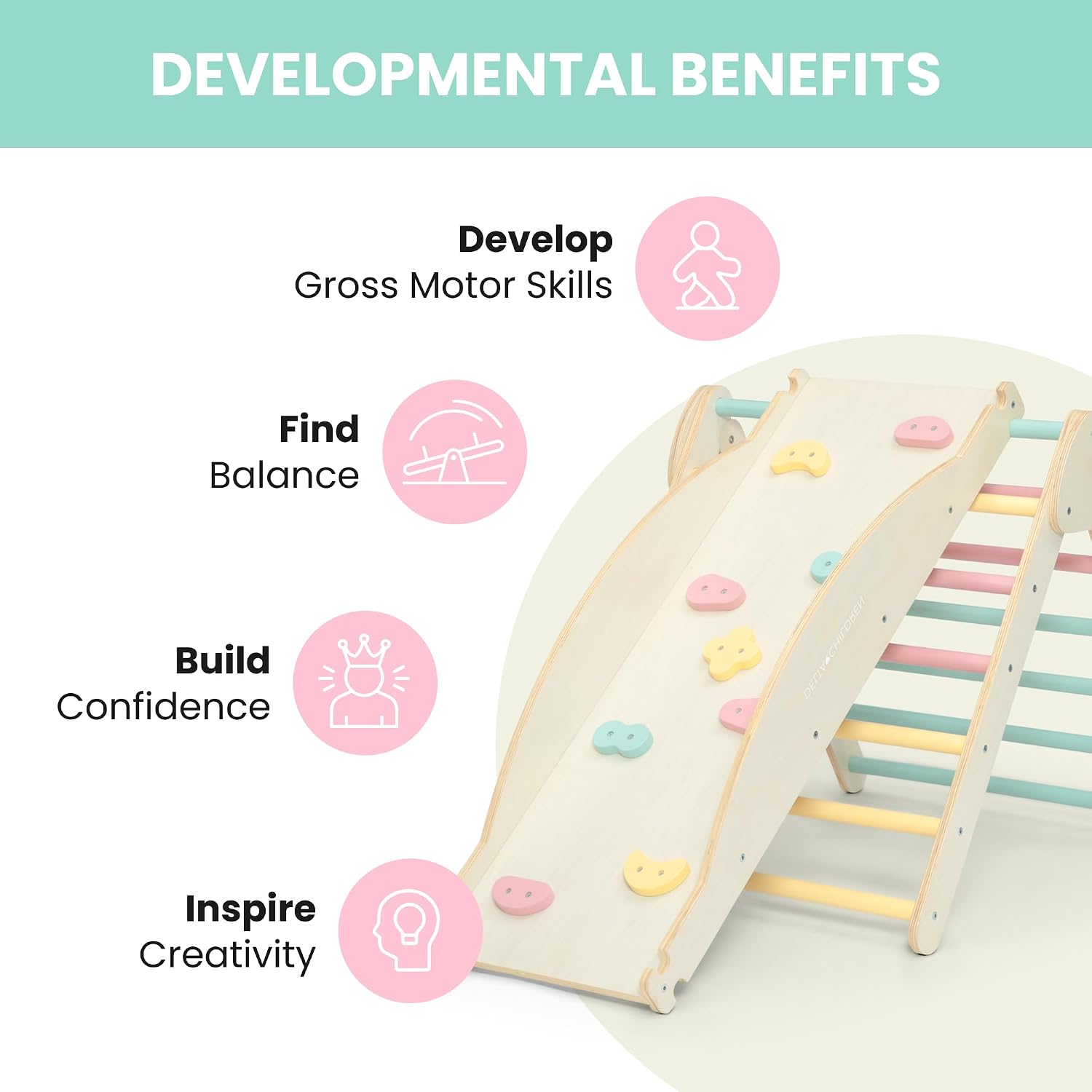 Delta Children Lil' Climber Gym - Indoor Climbing Gym/Jungle Gym for Kids - Montessori Toy with Reversible Arch/Rocking Chair, Reversible Rock Wall/Slide Ramp and Pikler Triangle - for Toddlers 3+