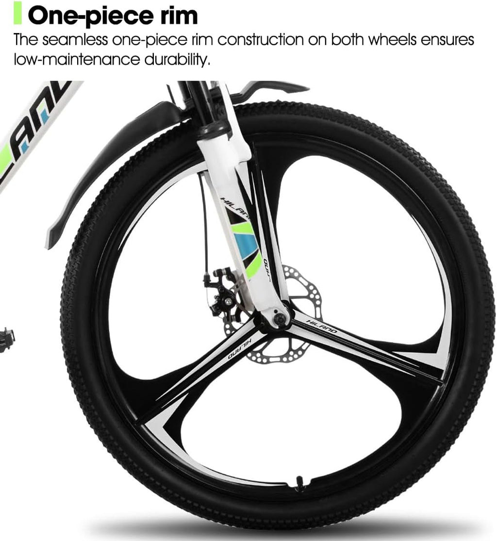 HILAND 26' MTB Mountain Bike for Men Women Adults, 18-Speed, Disc Brake, Lightweight Aluminum Frame, 3/6 Spoke Wheel