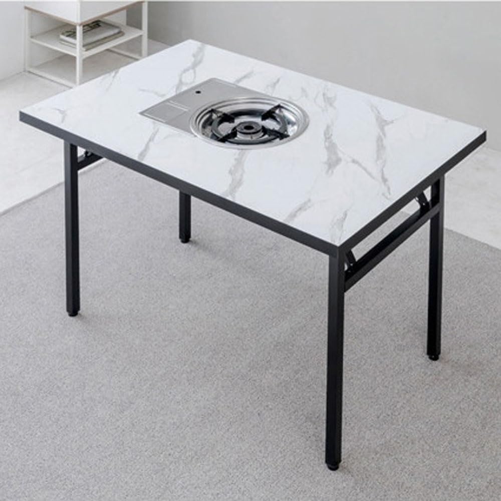 Korean BBQ Grill Table with Built-in Gas Burner, Folding Indoor Outdoor Dining Table, Marble Top for Camping & Kitchen, Made in Korea - Marble