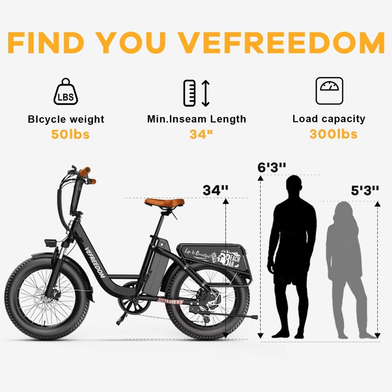 EUY 1500W Peak Electric Bike for Adults, 48V 20Ah Removable Battery Max Range 80Miles & 30MPH Electric Bicycle, 20''×4.0' Fat Tire Ebike,Fast Cargo Ebikes,Commute Mountain E-Bike UL Certified