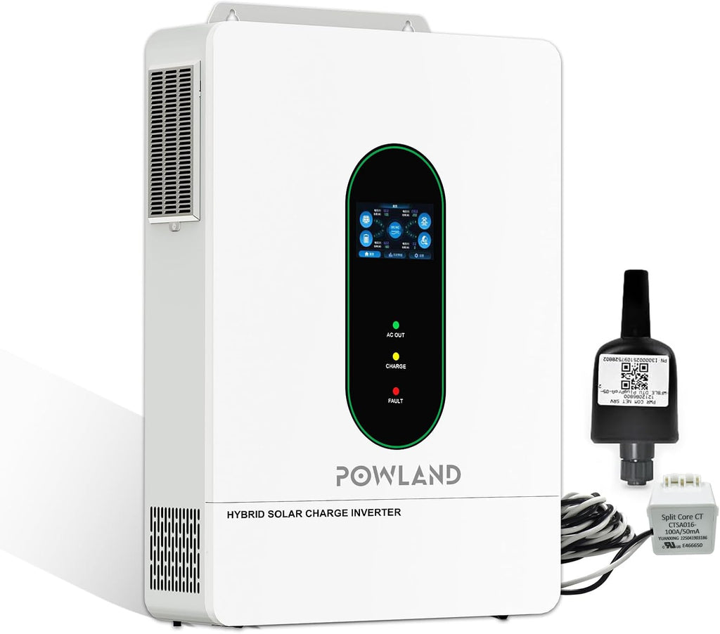 POWLAND 12000W Grid-Tied Hybrid Solar Inverter with WiFi | Battery-Free Design | 48V DC to 120V/240V AC Split Phase | Built-in 200A MPPT | Works with 48V LiFePO4/Lead Acid Batteries, UL1741