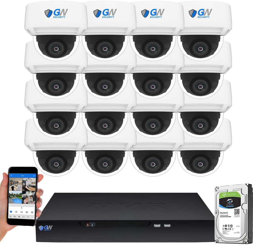 GW Security 16 Channel NVR UltraHD 4K Face Recognition NDAA & TAA Compliant Security Camera System with 16 x 8MP @25FPS Outdoor 2.7-13.5mm Motorized Zoom PoE Dome Cameras, 10 Smart AI Functions