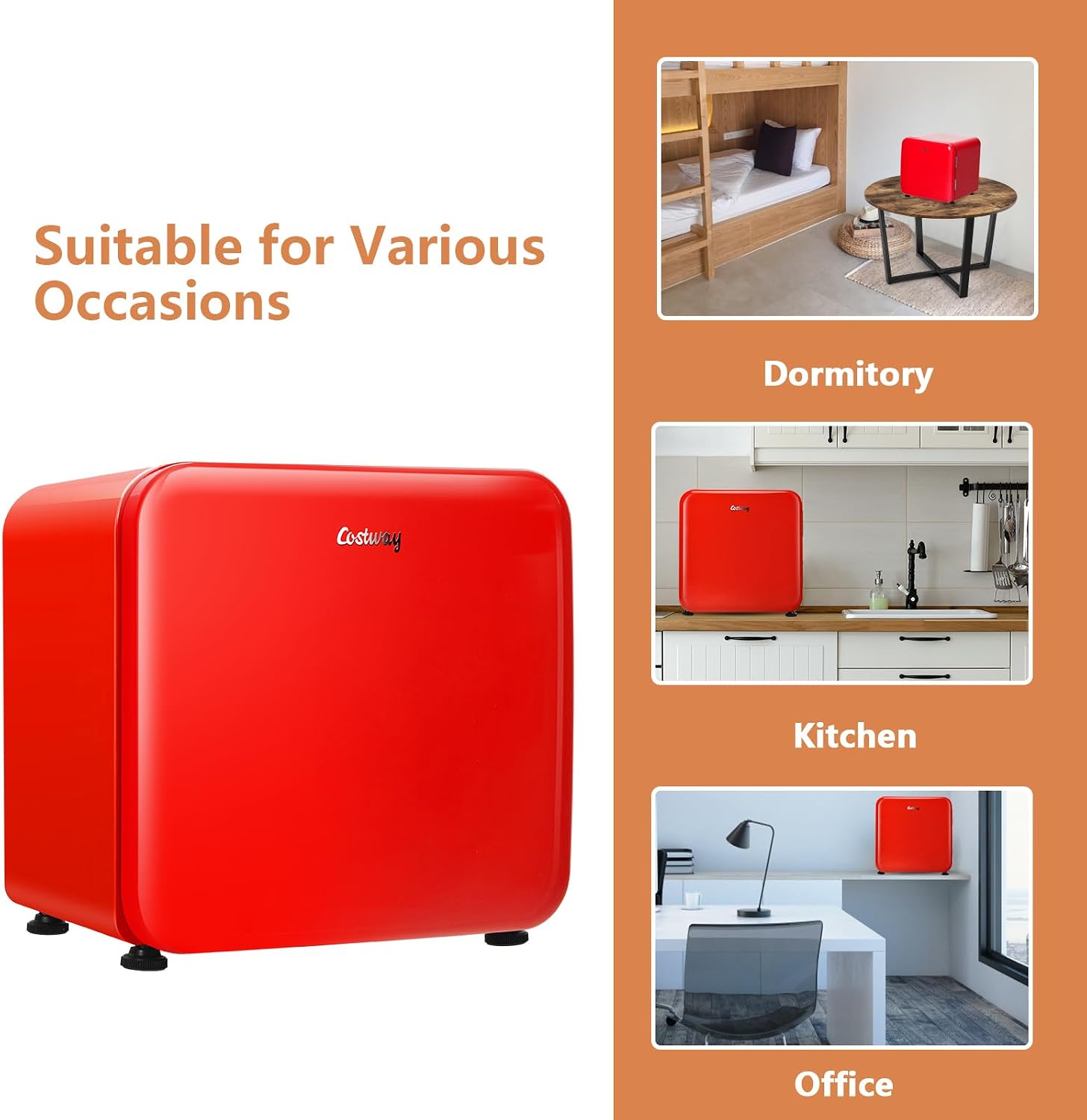COSTWAY 1.6 Cu.ft Mini Fridge, Compact Refrigerator with Auto Defrost, Single Reversible Door, Adjustable Thermostat for Office, Dorm, Bedroom, Apartment (Red)