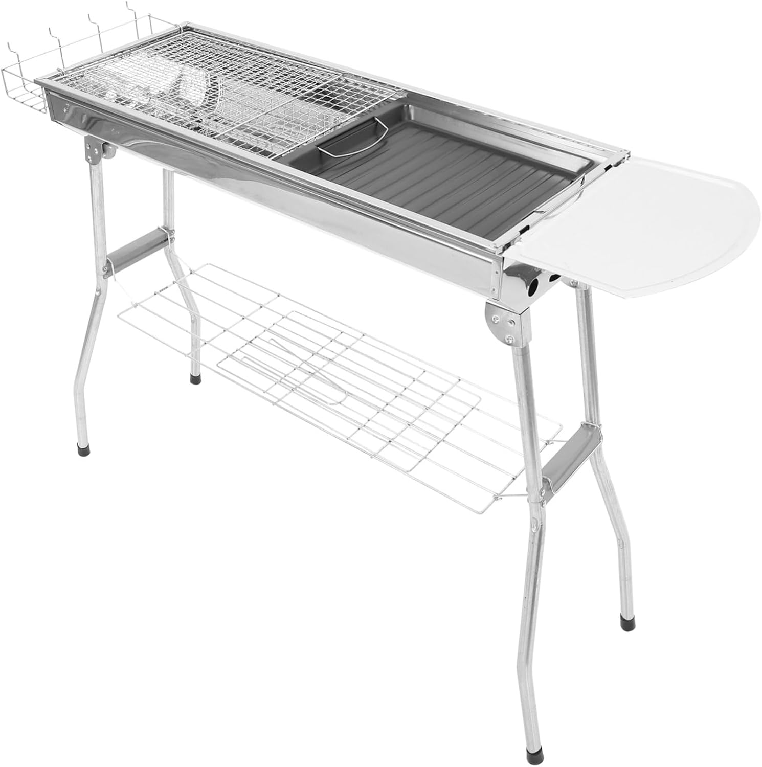 1set Portable Camping Bbq Grill Detachable Barbecue Rack Stainless Steel Construction Includes Frying Pan Fish Net Clip for Outdoor Cooking and Grilling
