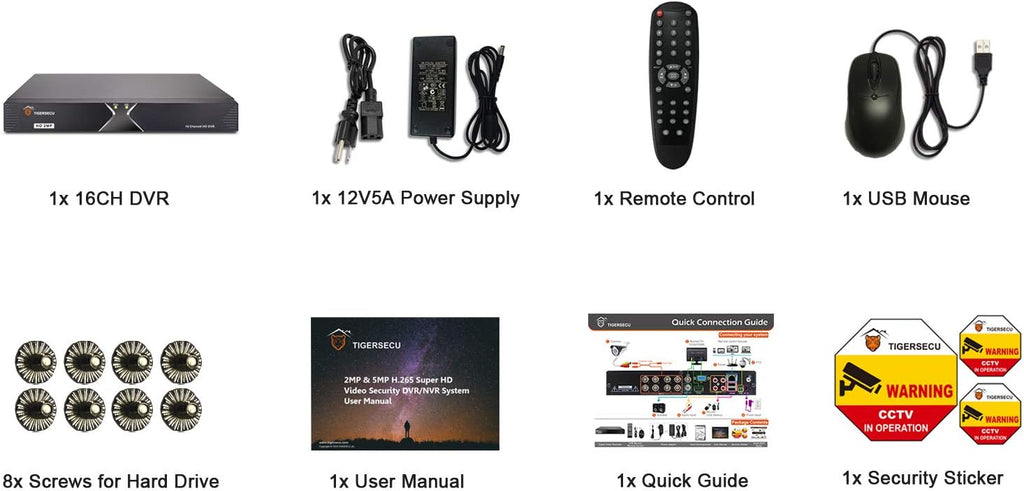 TIGERSECU Super HD 1080P 16 Channel DVR Security Recorder Without Hard Drive, H.265 Hybrid 6-in-1 CCTV DVR Recorder Compatible with 2MP and 5MP TVI, AHD, CVI, Analog, RS485 PTZ and IP Cameras