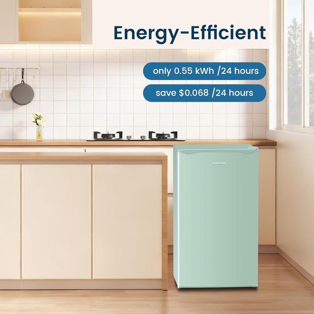 BANGSON Mini Fridge with Freezer, 3.2Cu.Ft, Single Door Small Refrigerator, Energy-efficient, Low Noise, Mini fridge for Bedroom Dorm and Office, Green