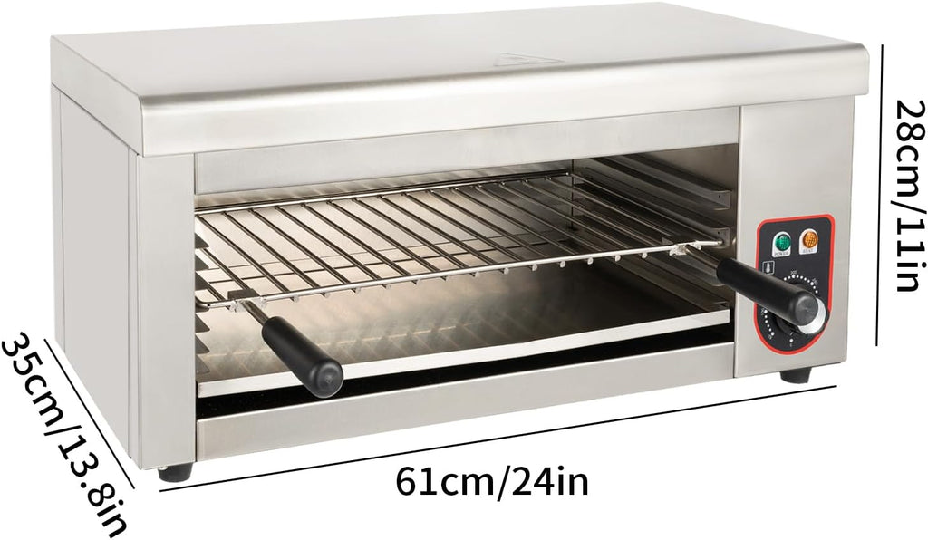 2000W Cheese Melter Electric Salamander Broiler 50-300°C Salamander Grill Stainless Steel Broiler Burner BBQ Grill Grilling Machine Countertop Wall-mounted for Restaurant Kitchen Hotel