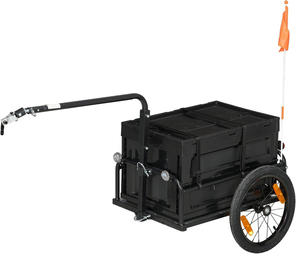 Aosom Bike Cargo Trailer, Bicycle Trailer Wagon Cart with Removable Storage Box, Folding Frame, Quick Release 16' Wheels and Safe Reflectors