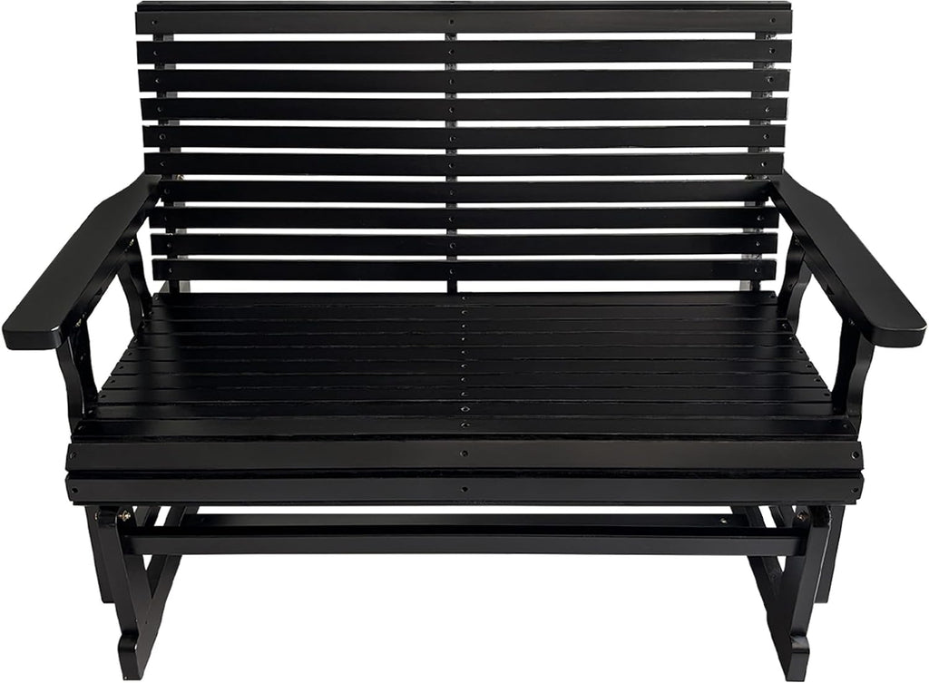 Fortune Candy Wooden Patio Glider with High Roll Back and Deep Contoured Seat, Solid Fir Wood, 2-Seater, Heavy Duty 800 LBS, 4 Ft. (Carbon Black)