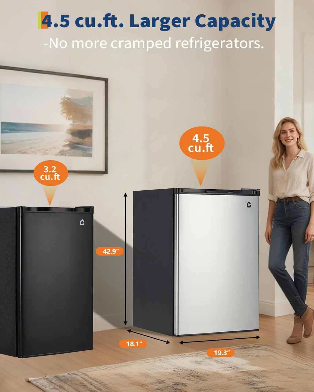 GarveeHome 4.5 Cu.Ft Mini Fridge with Freezer, Low Noise< 38dB, Compact Refrigerator w/Reversible Door, Adjustable Thermostat Energy-Efficient, Small Fridge for Bedroom, Office, Dorm