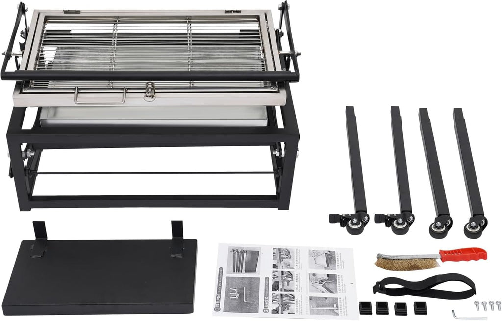 360° Rotating Charcoal Grill with Removable Legs - Portable BBQ Grill for Outdoor Camping, Backyard & Tailgating, Adjustable Height, 2 Lockable Wheels & Side Tray, Easy to Clean & Assemble