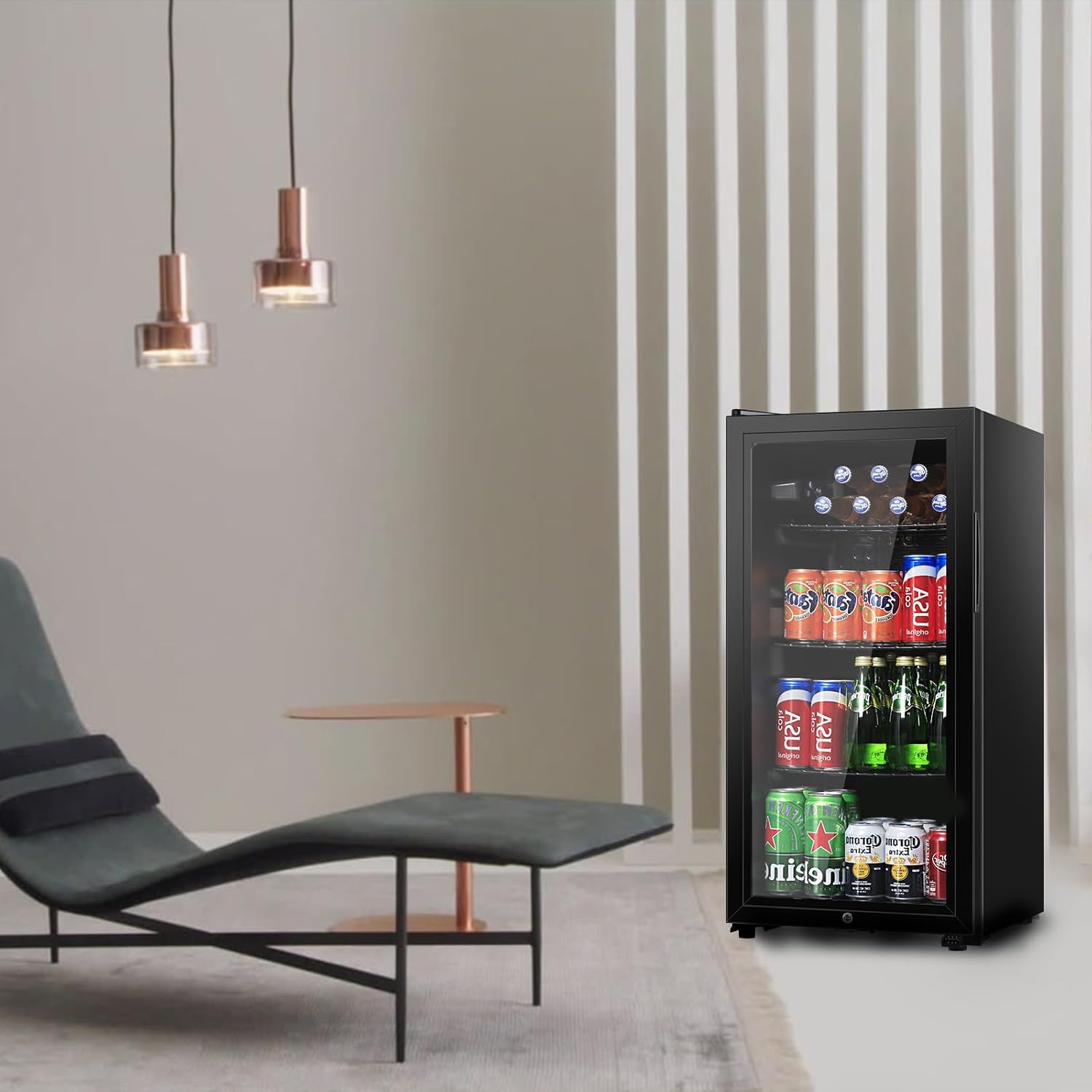 HAILANG Beverage Refrigerator, 3.2 Cu. Ft, Mini Fridge with Glass Door for Soda Beer, Freestanding Beverage Cooler for Office, Bar, Adjustable Shelving&Adjustable Foot