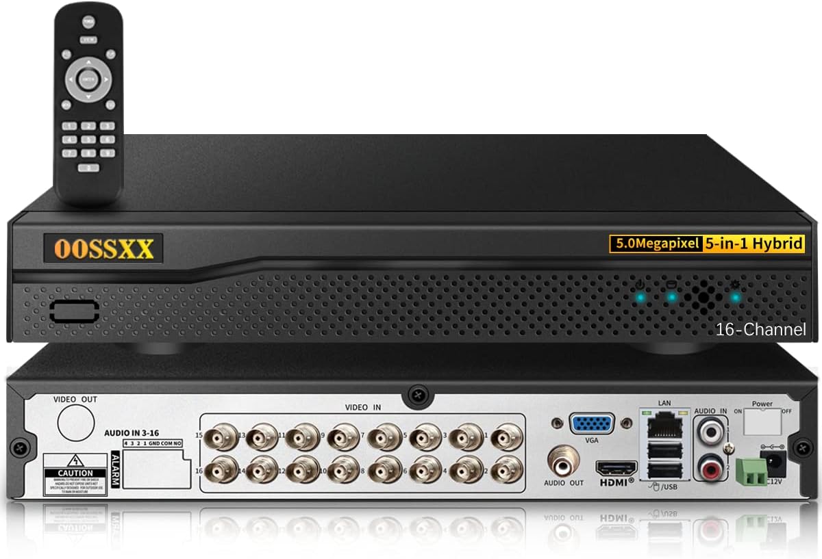 (2026 Update) 16CH 5MP Lite Security DVR Recorder, Hybrid 5-in-1 CCTV DVR for TVI/CVI/AHD/Analog/IP Cameras, ONVIF Support, Remote Access via Free App, No HDD