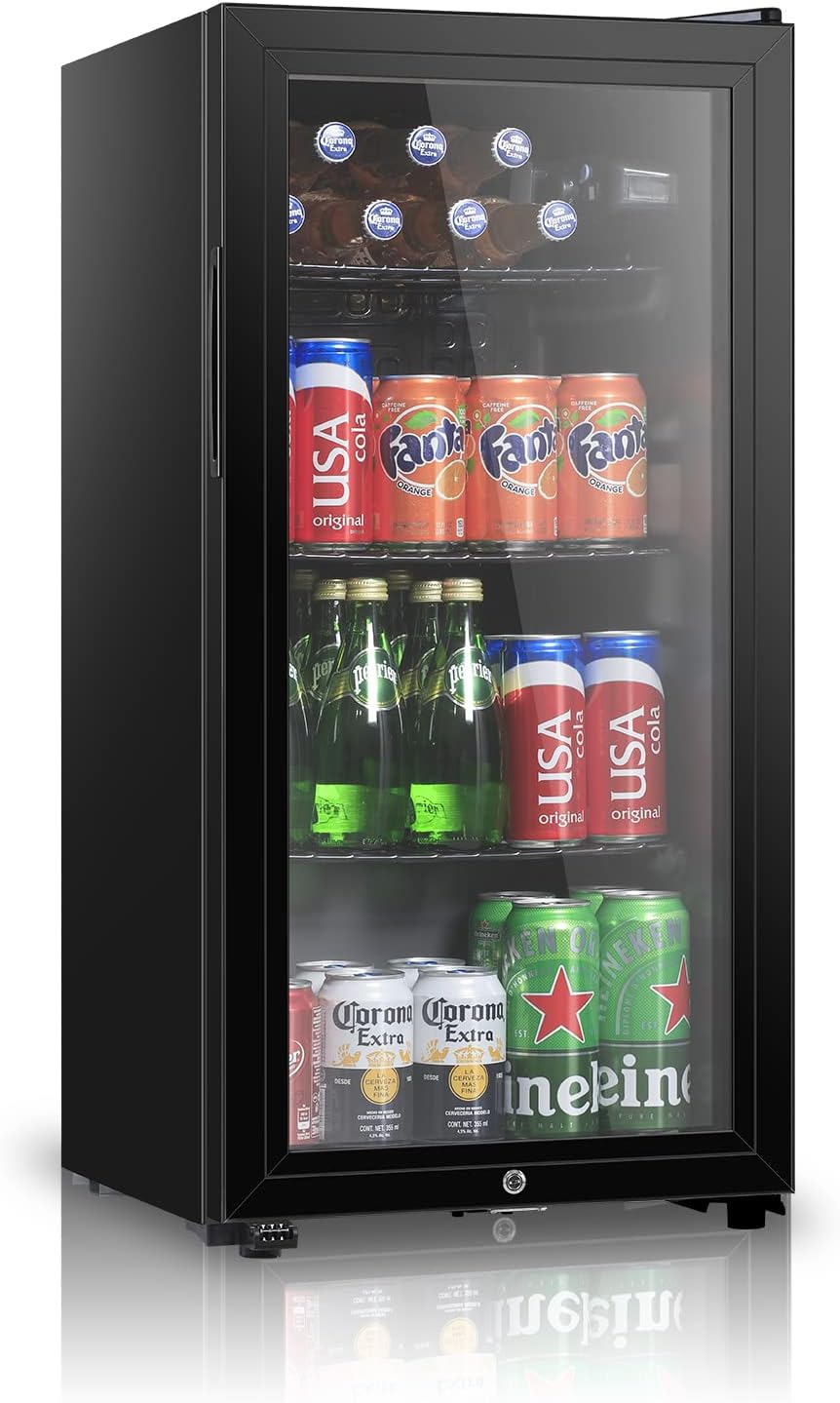 HAILANG 3.2 cu.ft Beverage Refrigerator Cooler, Mini Fridge with Glass Door for Beer Soda or Wine, Perfect for Home,Bar, Office