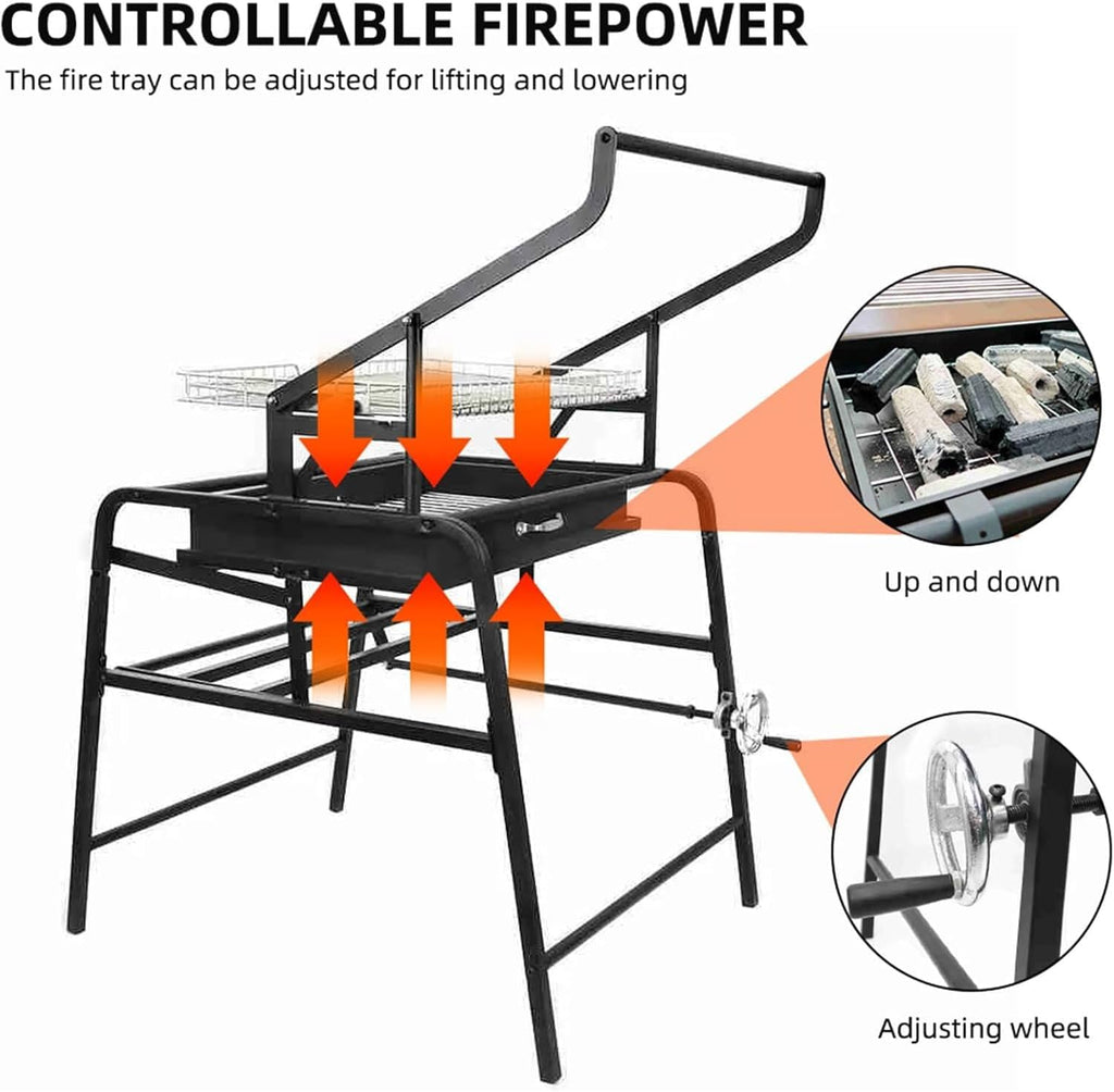 Outdoor Foldable Barbecue Grill, 360° Rotating Charcoal Grills, Stainless Steel Flipping BBQ Grill for Travel, Camping, Party, Bar, Entertainment