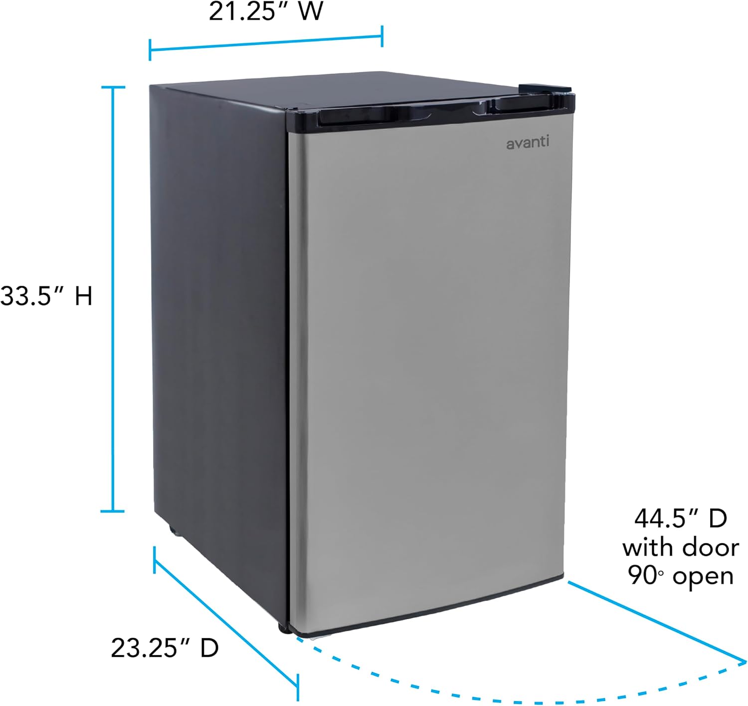Avanti 4.5 Cu. Ft. Compact Refrigerator with Freezer, Stainless Steel Mini Fridge with Adjustable Glass Shelves, Gallon Door Storage, LED Light & Reversible Door, 4.5-Cu.Ft., Stainless Steel