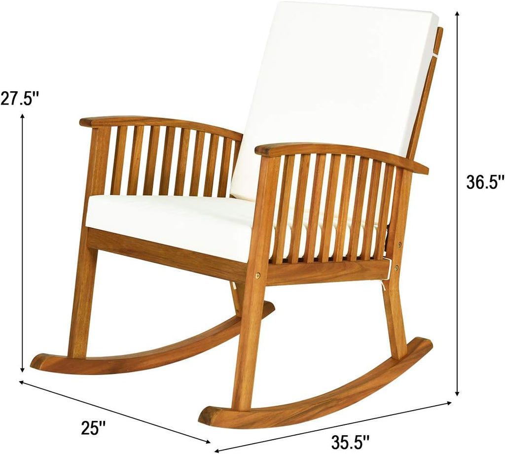 Tangkula 2 PCS Patio Bistro Set, Outdoor Acacia Wood Rocking Chair with Round Table, Thick Cushion of Detachable Cover, Rocking Chair Set for Outdoor Indoor Patio Backyard, Teak
