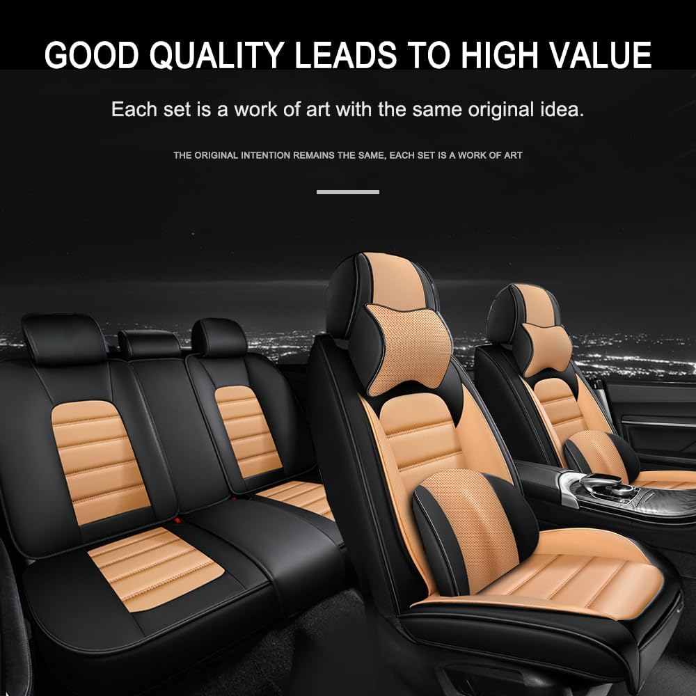 5 Seat Covers for Subaru Crosstrek 2016-2024 Leather Car Seat Covers Waterproof Anti-Slip Soft Car Seat Protectors Comfort Automotive Seat Covers with Airbag（Luxury,Black+Orange）