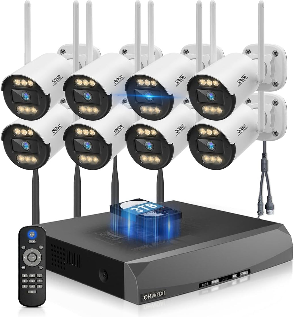 《130° Wide Angle & 2-Way Audio》Wireless Security Camera System Outdoor, WiFi Cameras Systems Video Surveillance DVR Kits