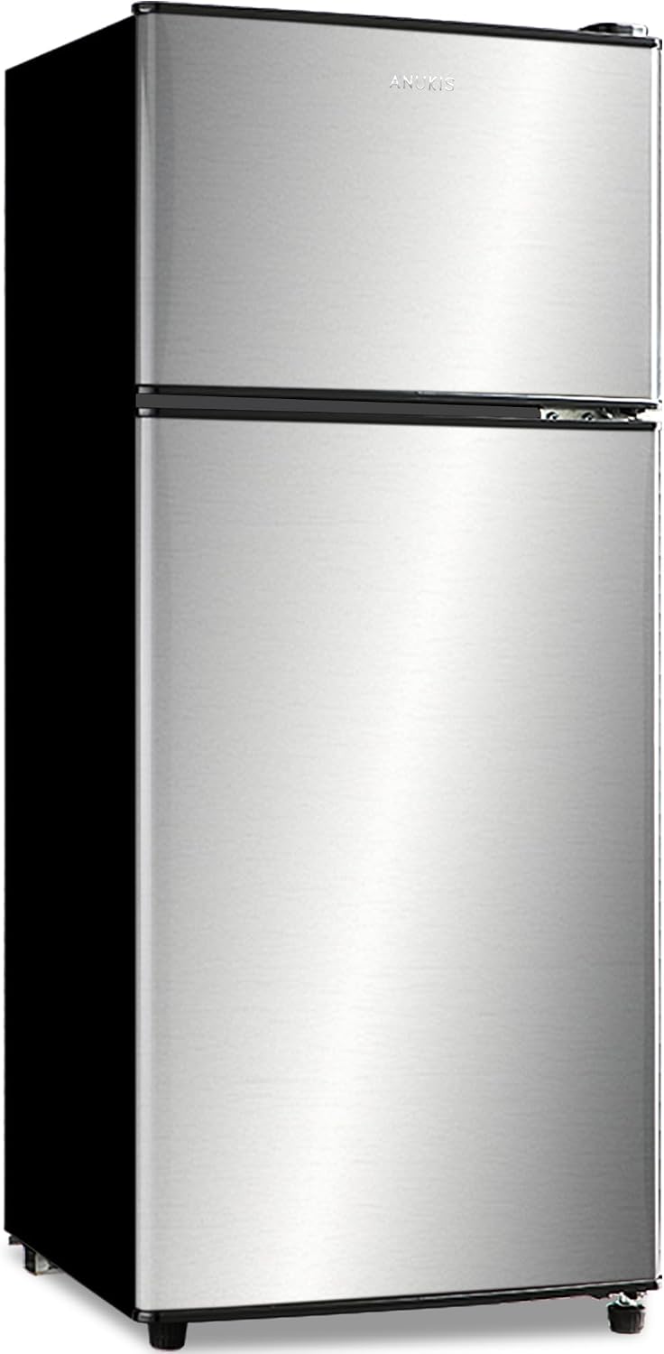 Anukis Compact Refrigerator 3.8 Cu Ft 2 Door Mini Fridge with Freezer For Apartment, Dorm, Office, Family, Basement, Garage
