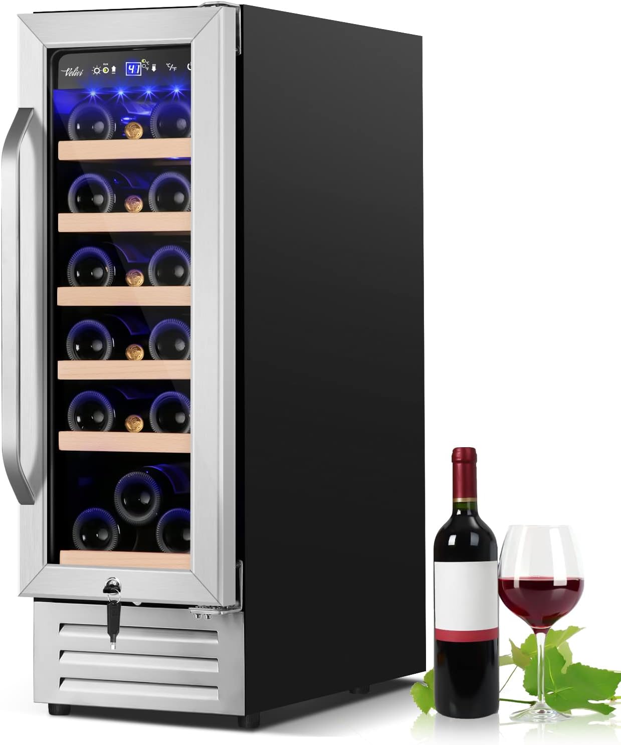 Velivi Mini Wine Fridge 18 Bottle Capacity,Built-in or Freestanding Professional Wine Chiller with Quiet and Stable Temperature Control Systems.