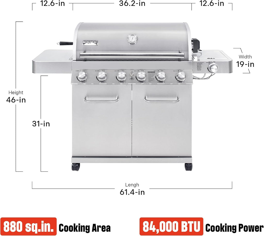 Monument Grills 77352 6-Burner Stainless Steel Cabinet Style Propane Gas Grill with Barbecue Tool Set(2 Items)