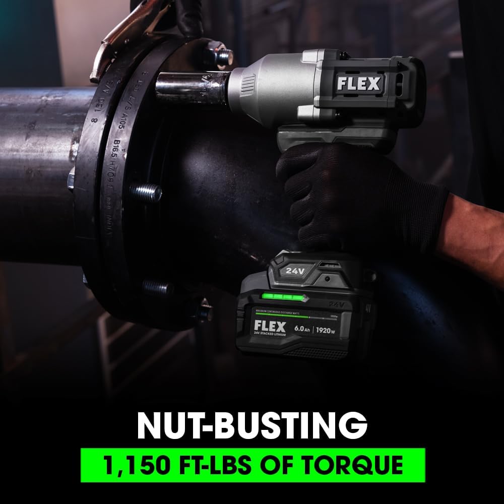 FLEX 24V Brushless Cordless 1/2-Inch 1,150 Ft-Lbs High Torque Impact Wrench Kit with 6.0Ah Stacked Lithium Battery and 280W Rapid Charger - FX1471-1H