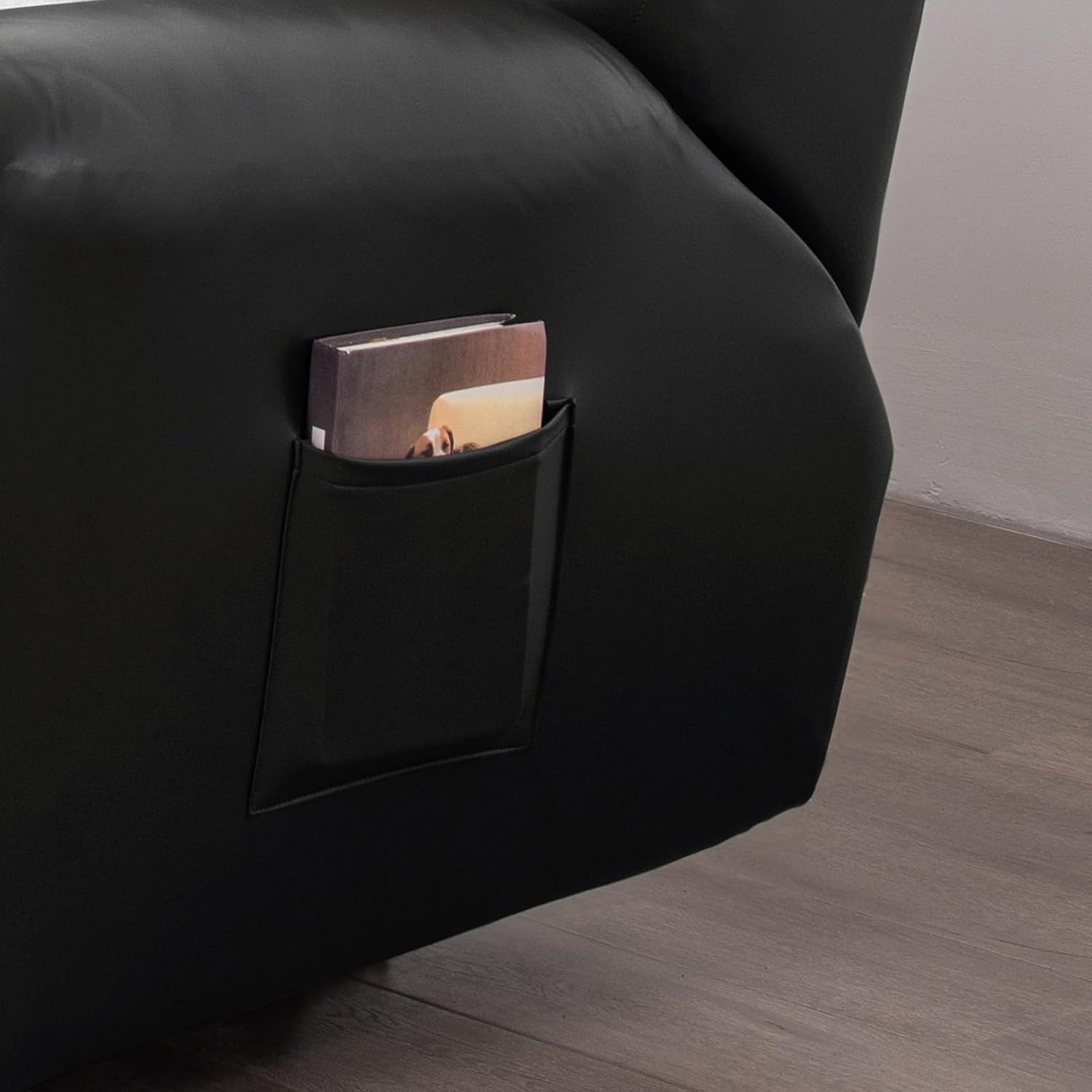 100% Waterproof PU Leather Sofa Slipcovers 8-Pieces Stretch Reclining Couch Covers for 2 Seat Anti-Slip Elastic Strap Furniture Protector for Kids, Pets (Black, 3 Seater)