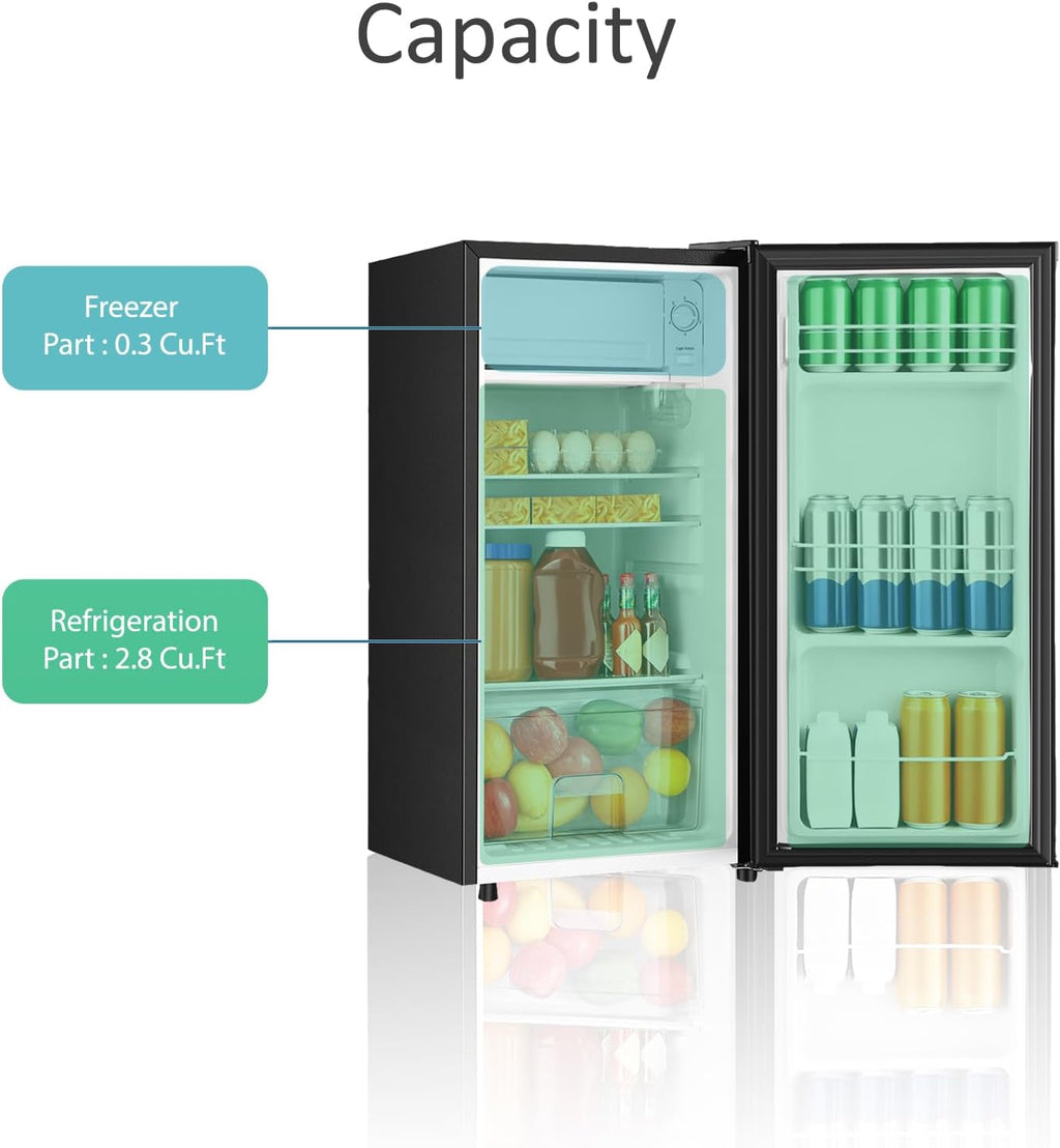 HAILANG 3.1 Cu.Ft Mini Fridge with Freezer, Single Door Mini Refrigerator, 5 Settings Temperature Adjustable, Compact Refrigerator for Apartment,Dorm, Office, Bedroom