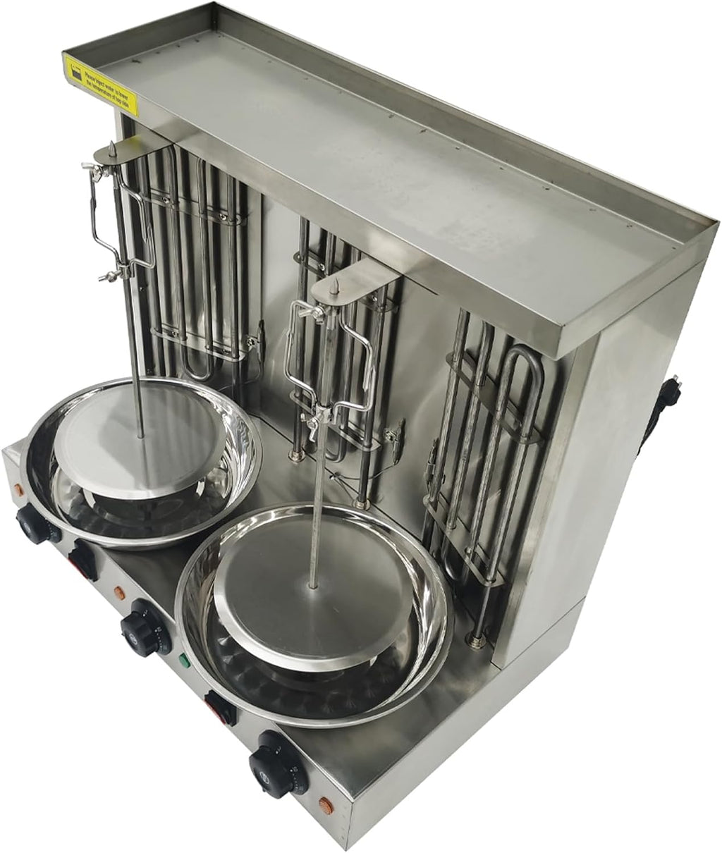 Electric 3 Burners Turkish Barbecue Machine Shawarma Maker Kebab Gyro Grill Stainless Steel Vertical Rotating Oven with Meat Catch Pan and Adjustable Tempereture