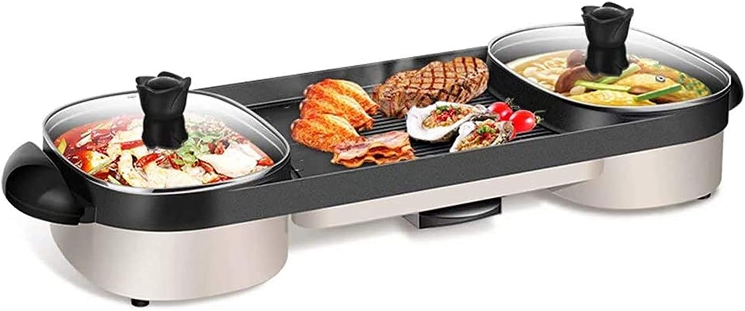 2 In 1 Electric Barbecue Pan Grill And Hot Pot With Bbq Set Indoor Ourdoor Barbecue Large Capacity Non-Stick Pan With 5 Temperature Adjustments (Color : Black 1, Size : 79 * 27 * 12.5cm)