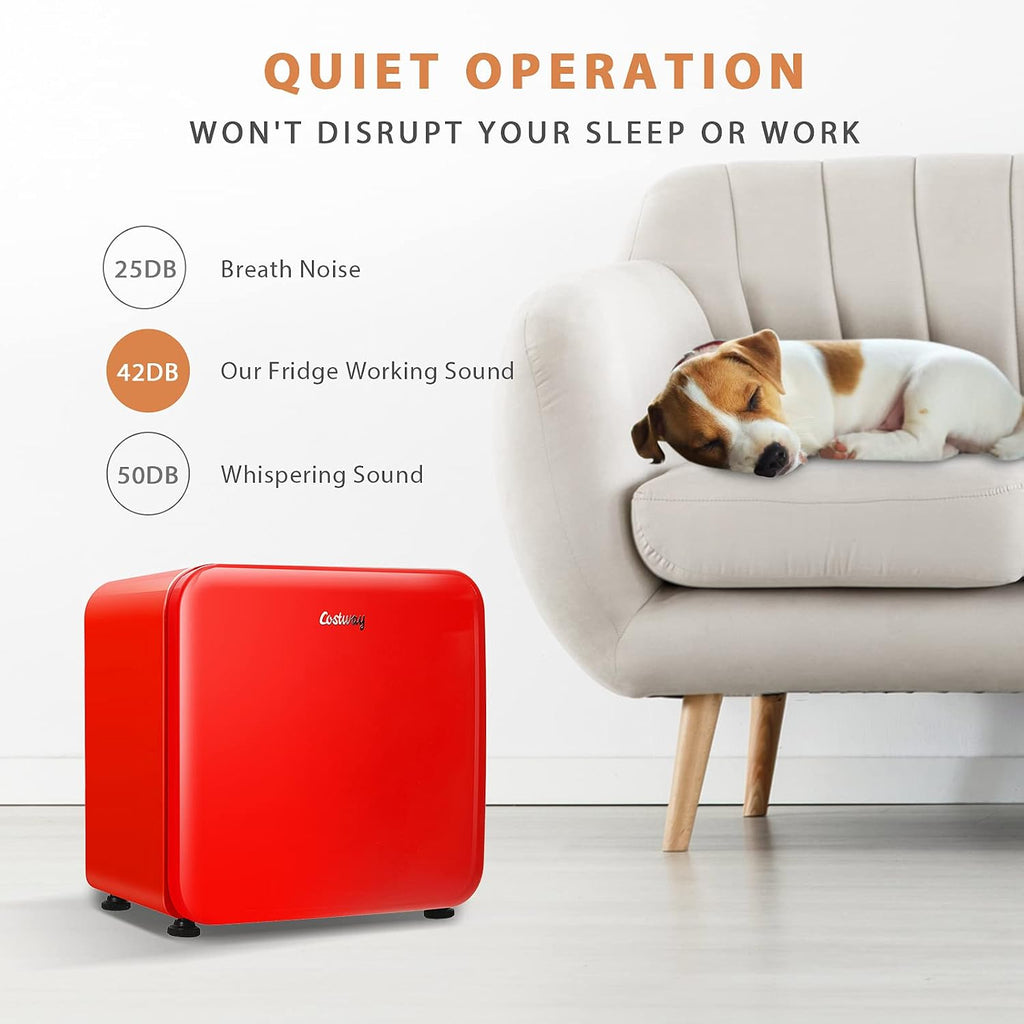 COSTWAY 1.6 Cu.ft Mini Fridge, Compact Refrigerator with Auto Defrost, Single Reversible Door, Adjustable Thermostat for Office, Dorm, Bedroom, Apartment (Red)