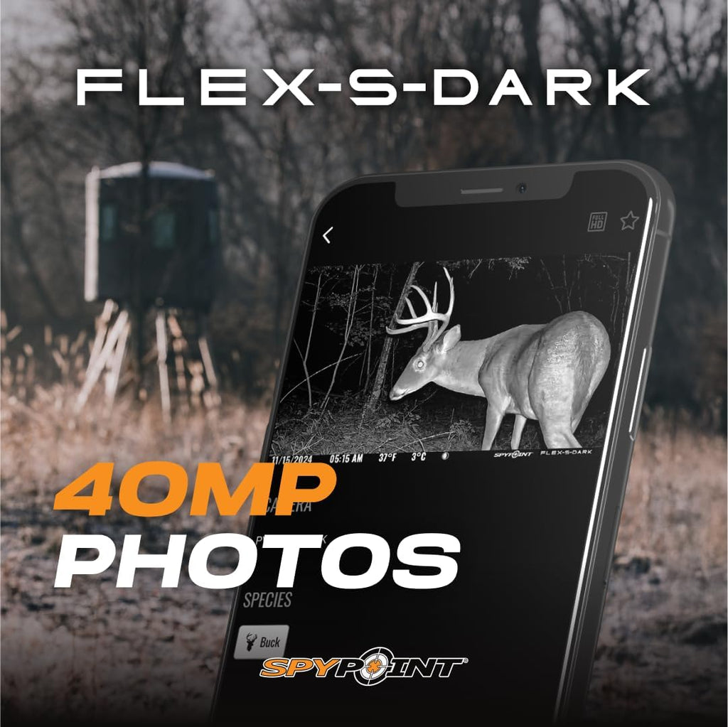 SPYPOINT Flex-S-Dark Starter Pack with SD Card - Solar Cellular Trail Camera – Built-in Solar Panel, 40MP Photos, 1080p Videos + Sound, No-Glow Game Camera, Night Vision, Motion Activated Trail Cam