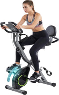 USLIM Foldable Exercise Bike Stationary Bikes for Home, 5 IN 1 Indoor Workout Bike, Cycling Bike with 16-Level Quiet Magnetic Resistance, 6.6 LBS Flywheel and 300LBS Capacity for Senior and Home Workout