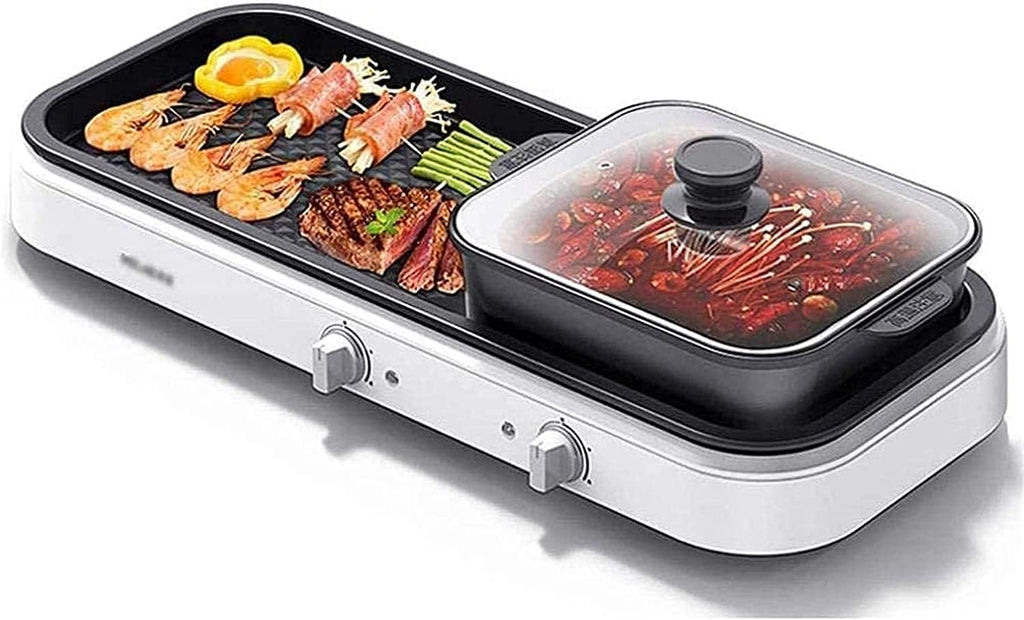 Electric Grill Indoor BBQ Hot Pot/Smoke-free/Electric Barbecue/Two-in-one/Double-Controls The Indoor Non-Stick Grill Suitable for 5-10 people 2200W,A,Portable Nonstick Griddle (Color : B)
