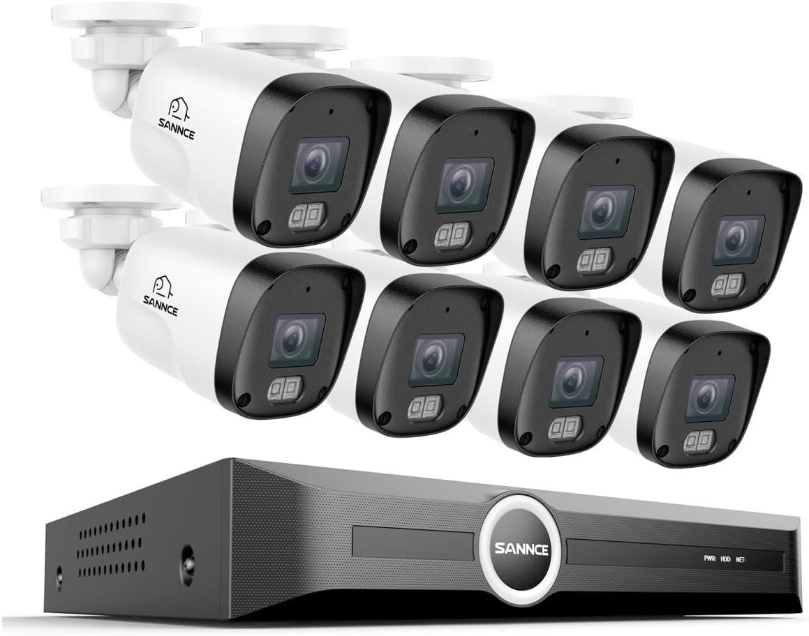 SANNCE 2K 3MP PoE Security Camera System, 8CH 6MP Surveillance NVR with 8 x 3MP HD Weatherproof Cameras with H.265 Video Compression, Smart IR LED, APP Push Alert, Remote Access